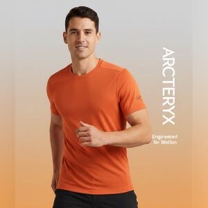 Arc'teryx Men’s Emblem Crew Neck T-Shirt Sz M Orange Short Sleeve Hiking